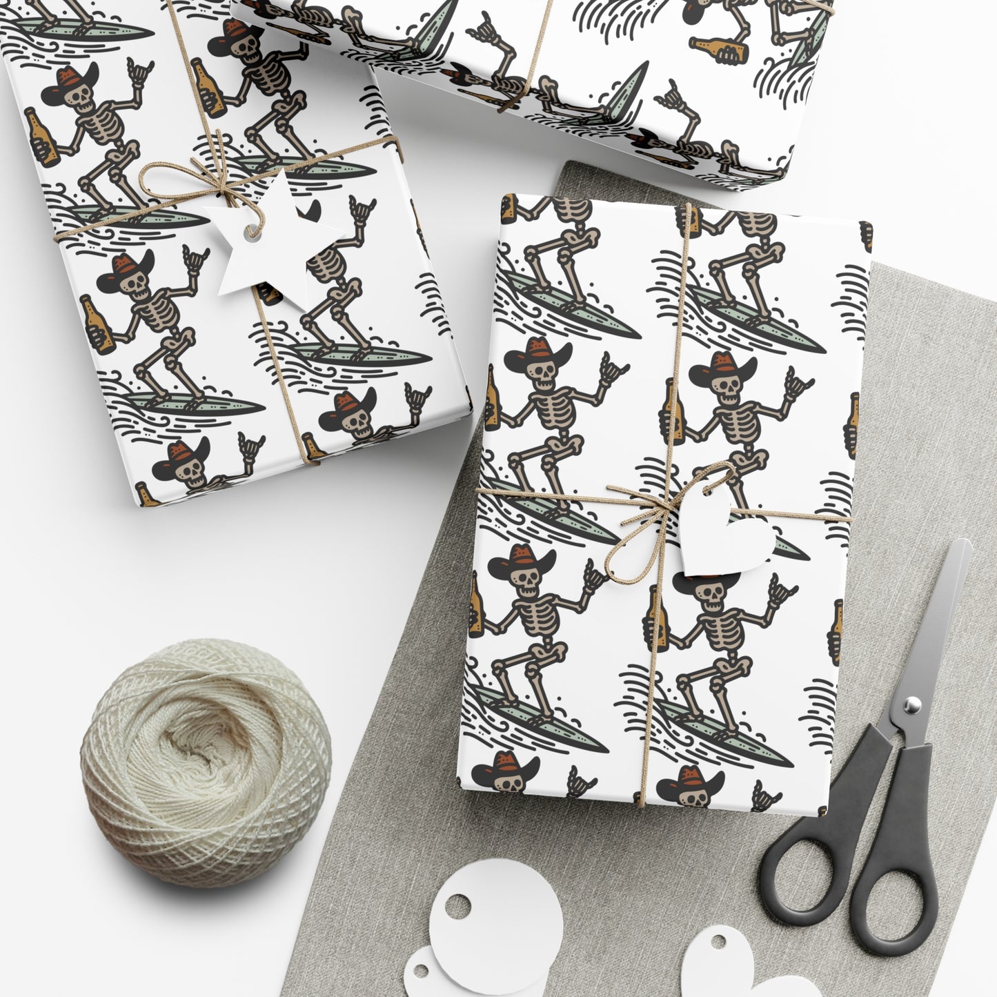 Surfs Up & Cowboy Skeleton Gift Wrapping Paper.