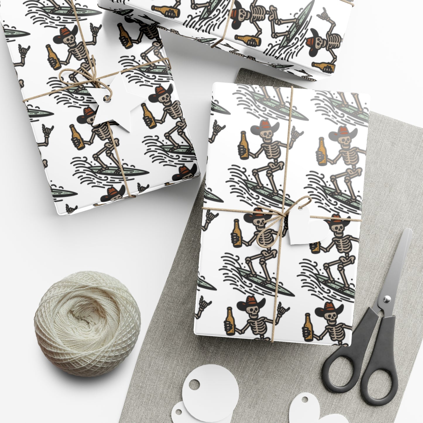 Surfs Up & Cowboy Skeleton Gift Wrapping Paper.