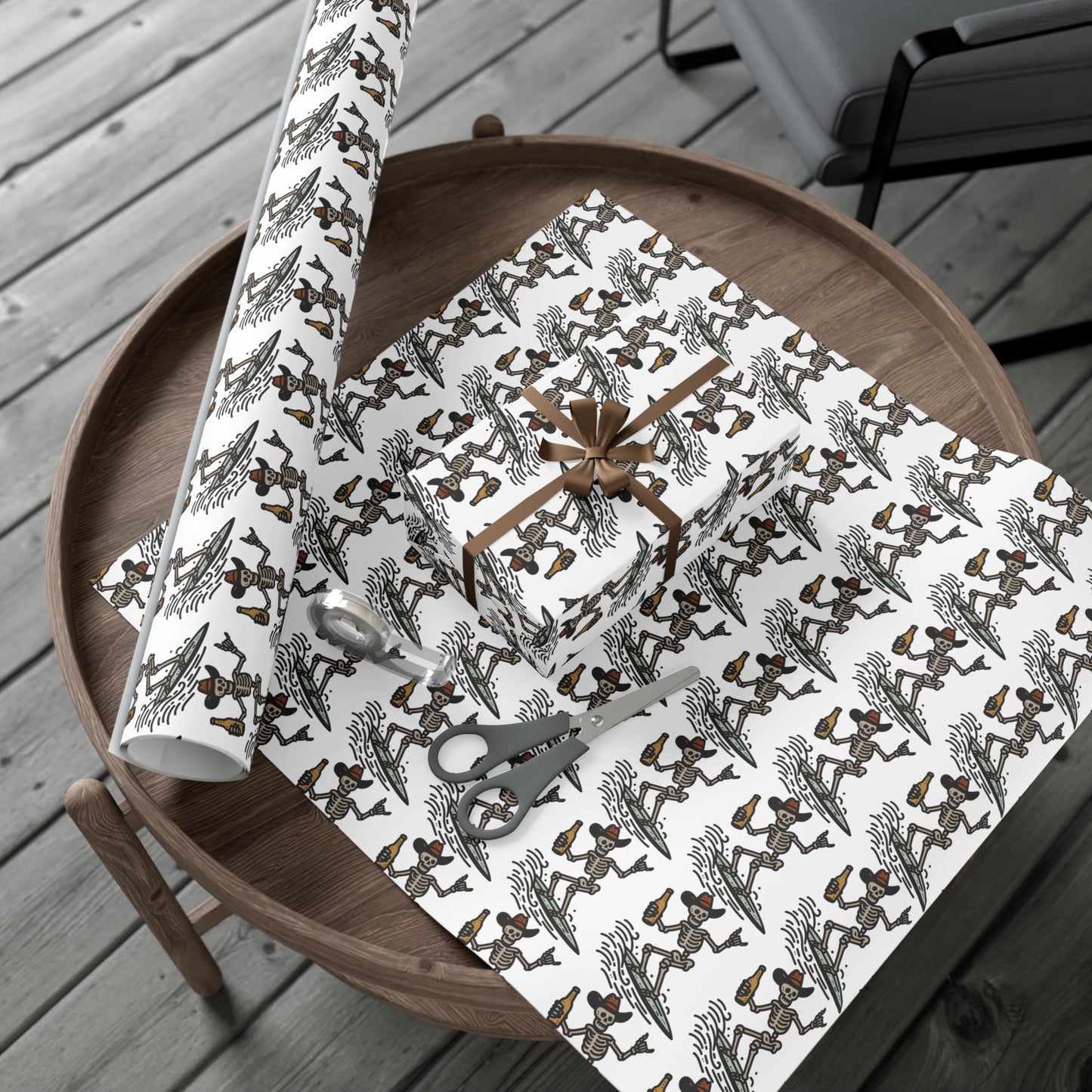 Surfs Up & Cowboy Skeleton Gift Wrapping Paper.