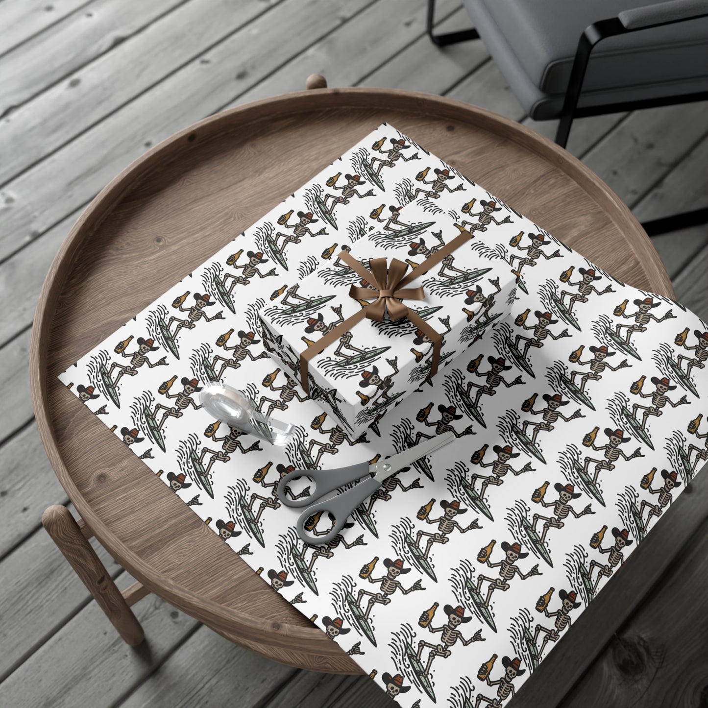 Surfs Up & Cowboy Skeleton Gift Wrapping Paper.