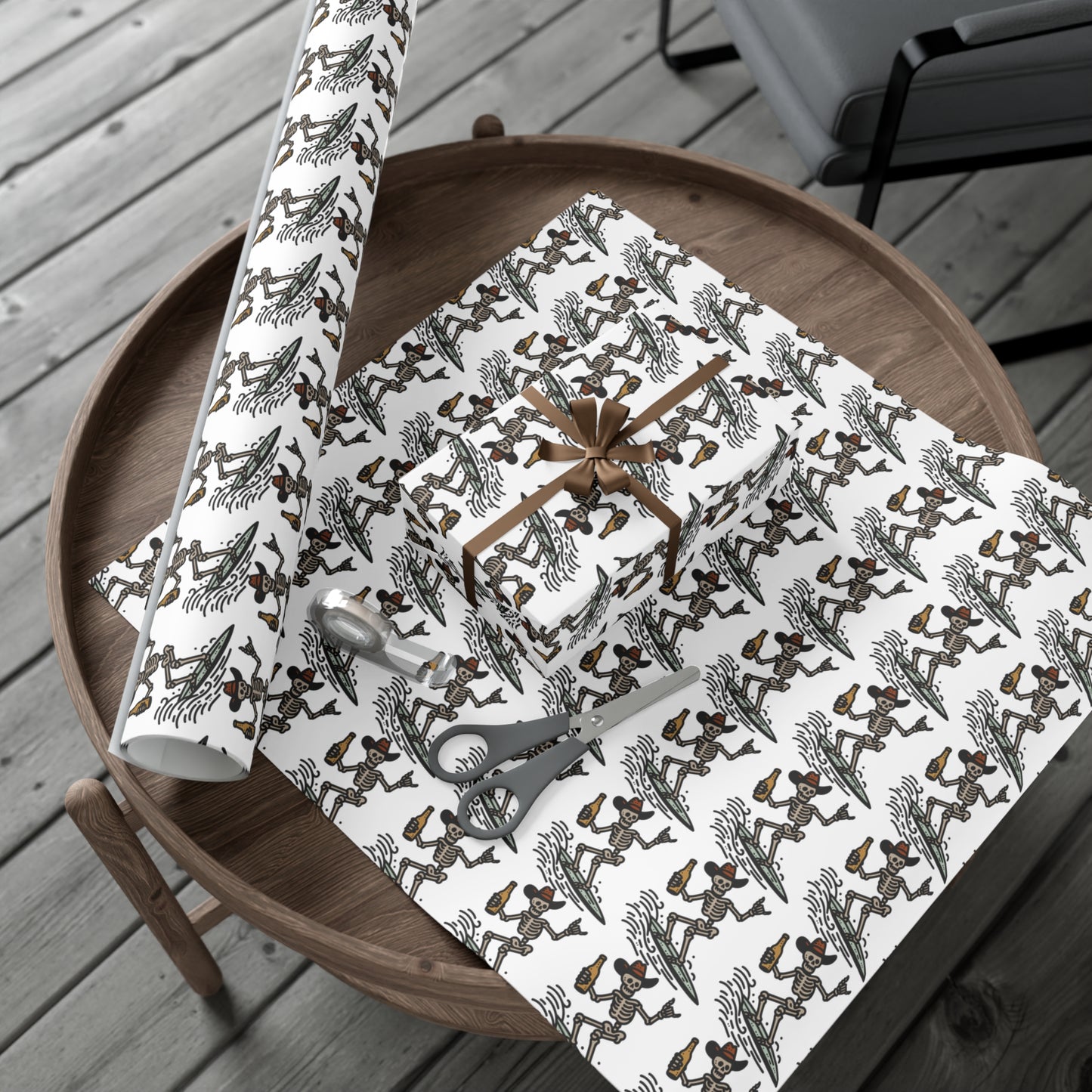 Surfs Up & Cowboy Skeleton Gift Wrapping Paper.