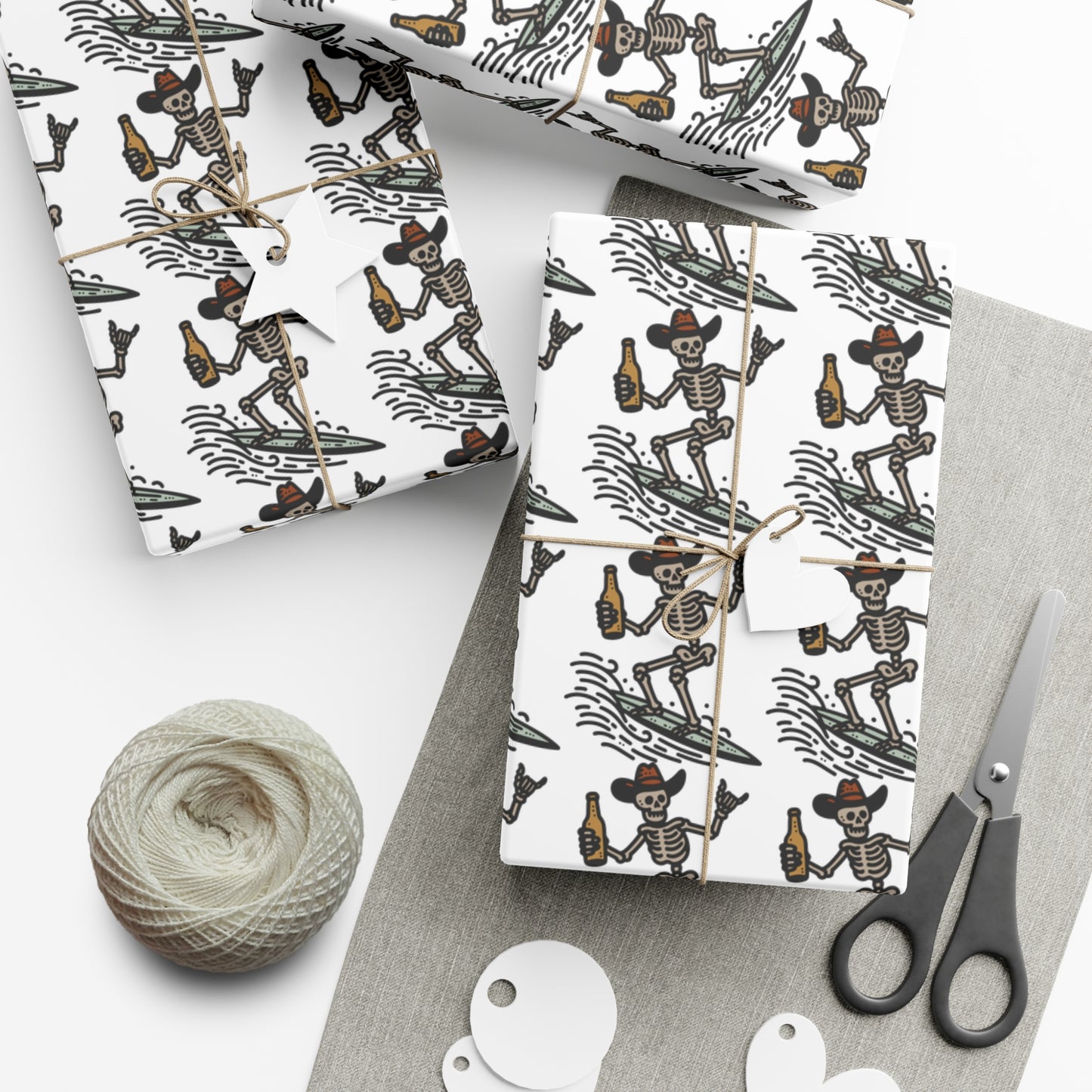 Surfs Up & Cowboy Skeleton Gift Wrapping Paper.