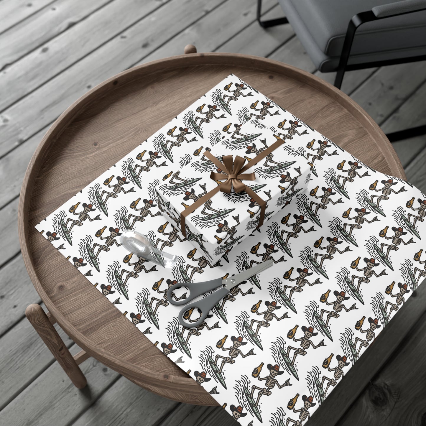 Surfs Up & Cowboy Skeleton Gift Wrapping Paper.